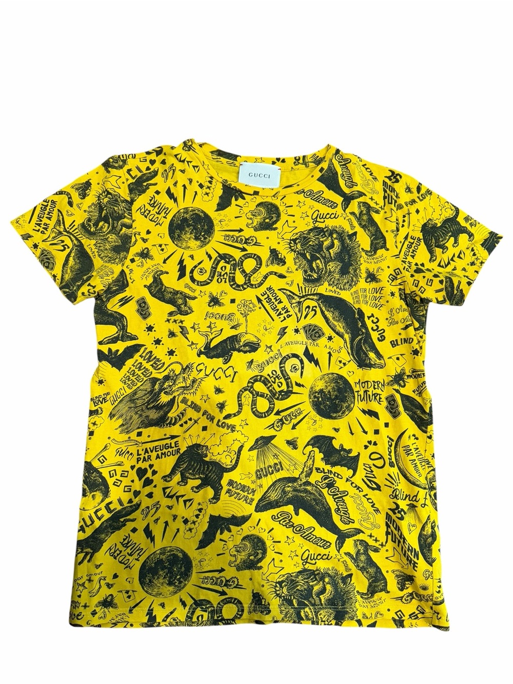 Gucci Tattoo Yellow Short Sleeve Graphic Print Tee for Kids